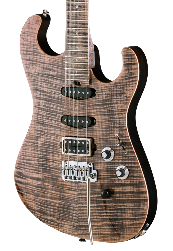 Asher S Custom Guitar | Faded Black over Curly Maple | www