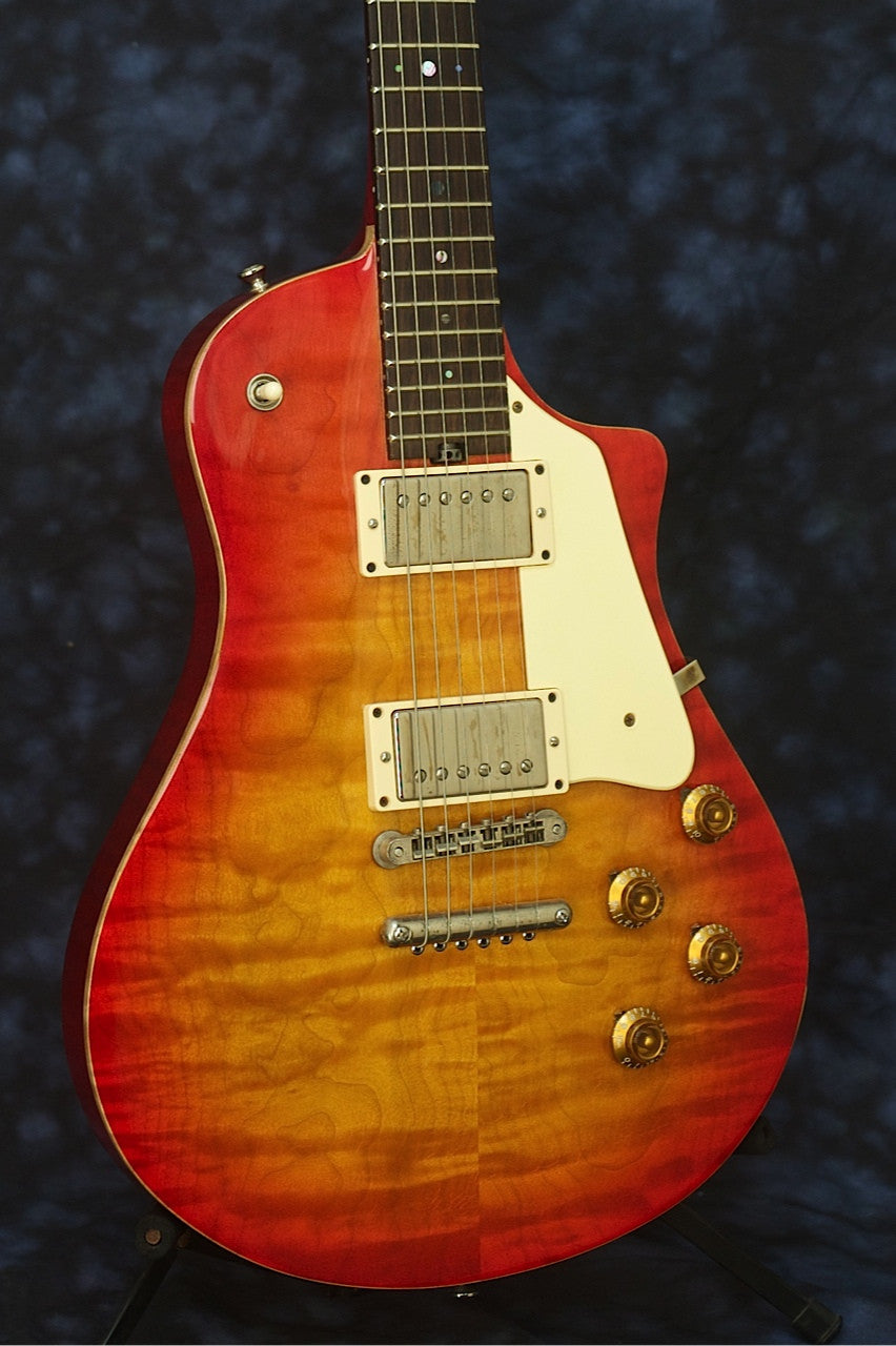 SOLD 2014 Asher Electro Sonic Guitar, Carved Flame Maple Top, Cherry Burst Nitro,  #799