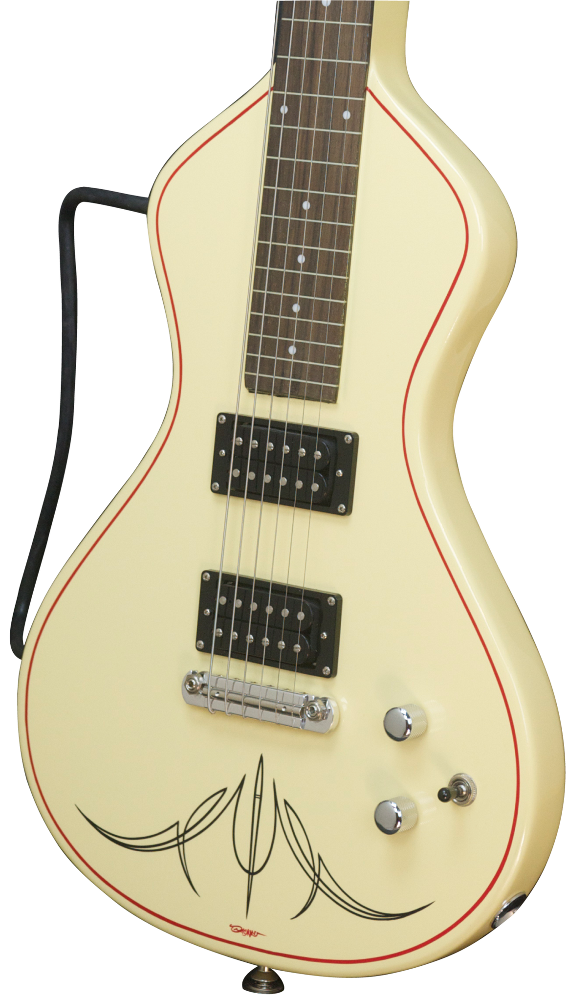 SOLD 2016 Asher Electro Hawaiian Junior with Belly Bar and Pin Striping - Antique White